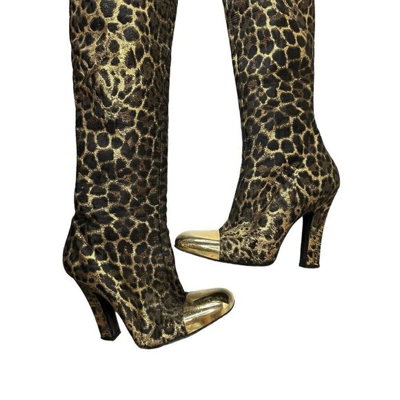 Saint Laurent Gold and Black Over the Knee Boots - Picture 2 of 14